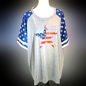 Patriotic Tee Vintage Style w/ Short Sleeves Red White Blue on Gray Size 4X
